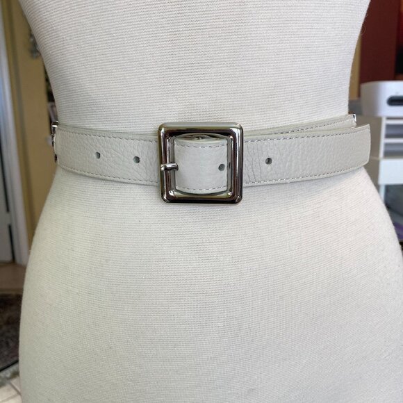 Talbots off white leather belt size Small cream bone silver hardware - Picture 1 of 6